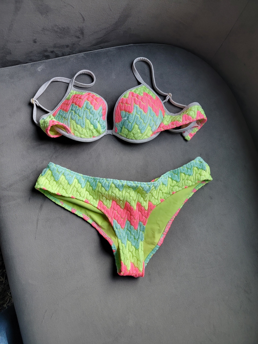 Victoria's Secret Chevron Bikini Set - Lime, Neon Pink & Aqua